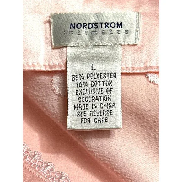 Nordstrom Intimates Size L Blush Pink Satin Embroidered Floral Lounge Top - Picture 8 of 11